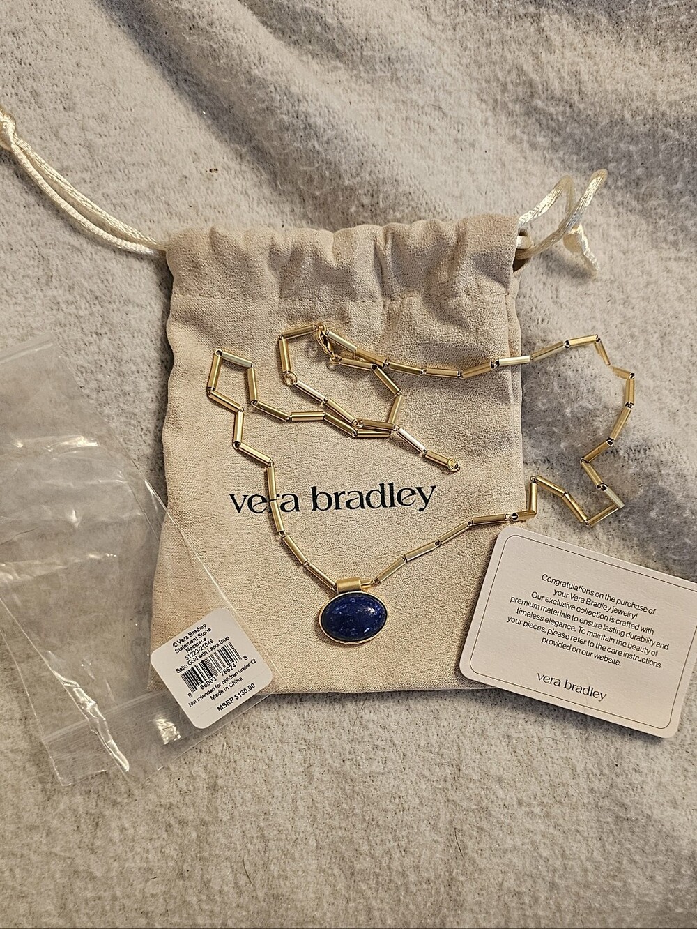 Vera Bradley Bar Link Statement Necklace With Gold And Lapis Blue